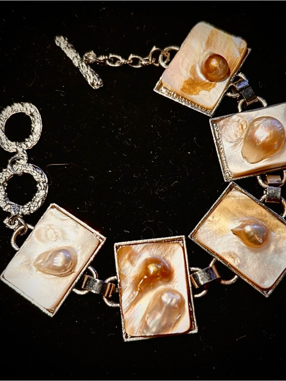 Cultured Pearl Accent Rectangular Bracelet - Champagne Pearlescent